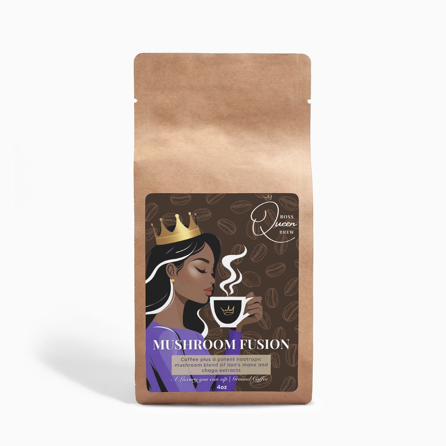 Mushroom Coffee Fusion - Lion’s Mane & Chaga 4oz - Boss Queen Brew